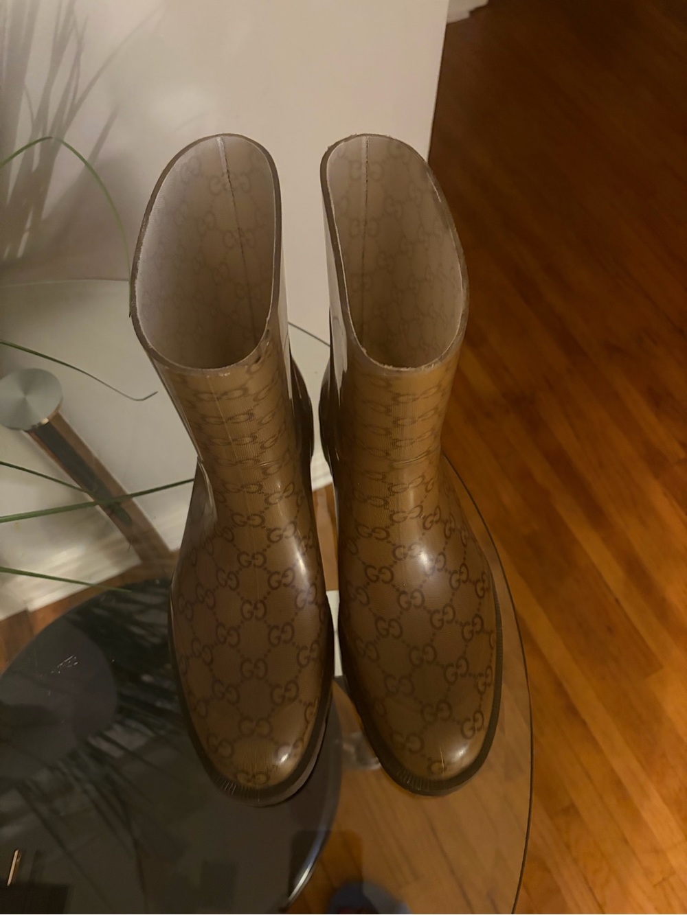 Gucci Brown Monogram Rubber Mid-Calf Boots